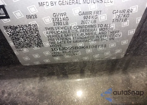 2019 Chevrolet Sonic Lt Auto from USA, damaged, VIN 1G1JD5SB0K4104738